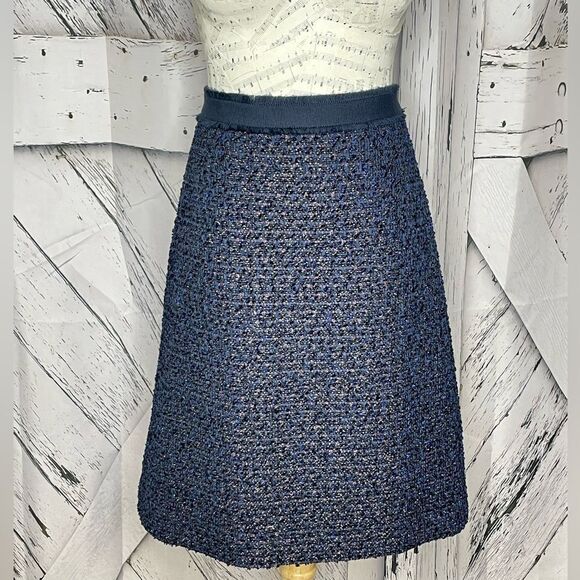 Ann Taylor Grosgrain Ribbon Waist Tweed Metallic Skirt 4 - Picture 1 of 7